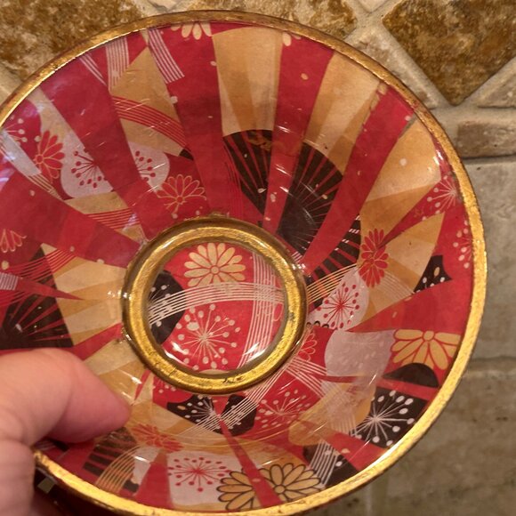 🌸 Japanese Fan Reverse Decoupage Glass Bowl – 5" Ring Dish – Gold Rim –Handmade - Picture 2 of 3